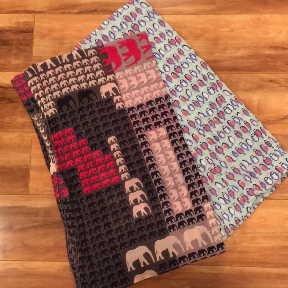 Set of Two S. Oliver Scarves-Elephants & Birds
